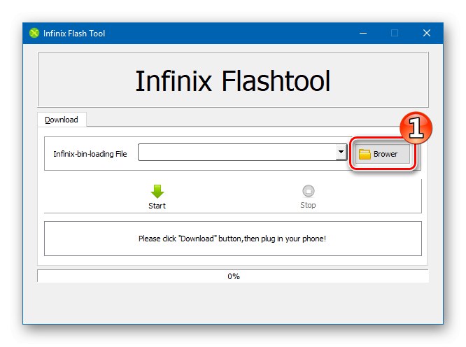 Бутон за избор на файл за разпръскване на главния прозорец на Lenovo IdeaPad A7600 Infinix Flashtool
