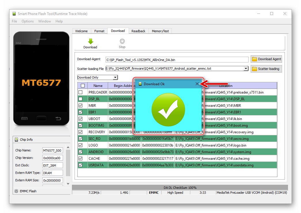 Fly IQ445 SP Flash Tool dovršava instalaciju službenog firmvera u pametni telefon