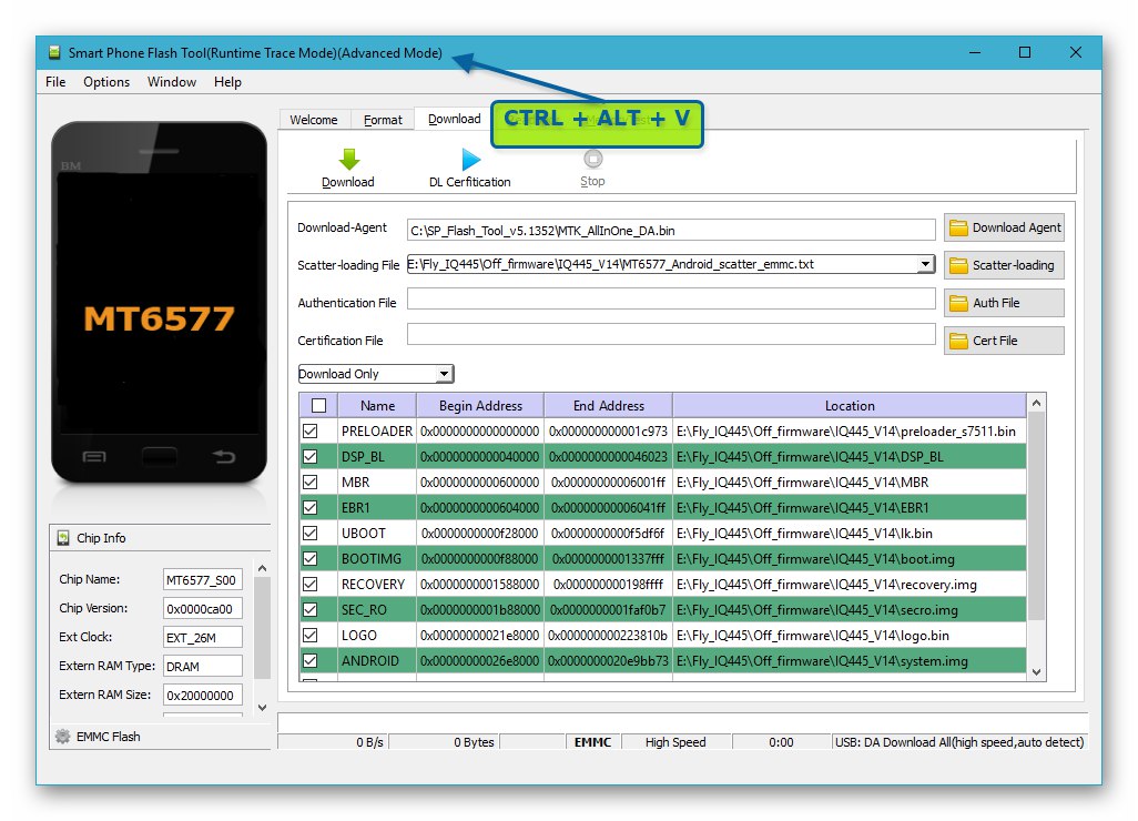 Fly IQ445 SP Flash Tool aktiviranje profesionalnog načina rada za oporavak NVRAM-a iz sigurnosne kopije