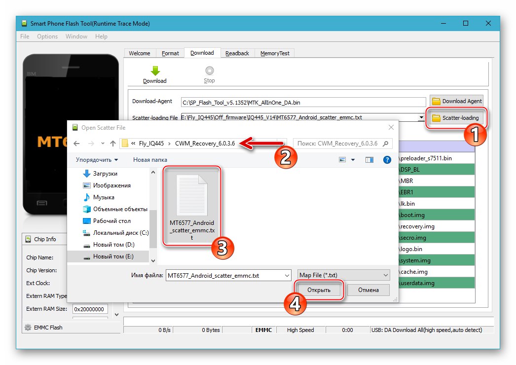 Fly IQ445 učitavajući raspršenu datoteku u SP Flash Tool za instalaciju ClockWorkMod Recovery (CWM)