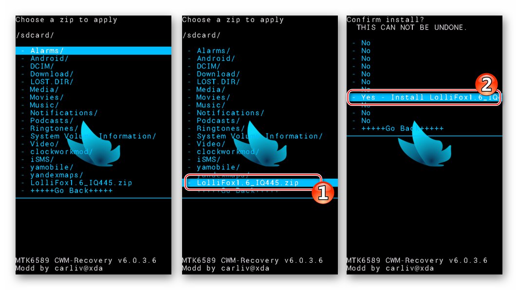 Fly IQ445 ClockWorkMod Recovery (CWM) odaberite zip datoteku neslužbenog OS-a i počnite ga instalirati
