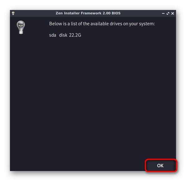 Перехід до вибору розділу для приміщення файлів системи Zen Installer