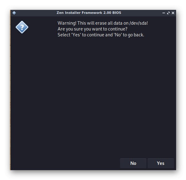Підтвердження дії форматування накопичувача перед установкою Zen Installer
