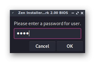 Підтвердження пароля користувача перед інсталяцією Zen Installer