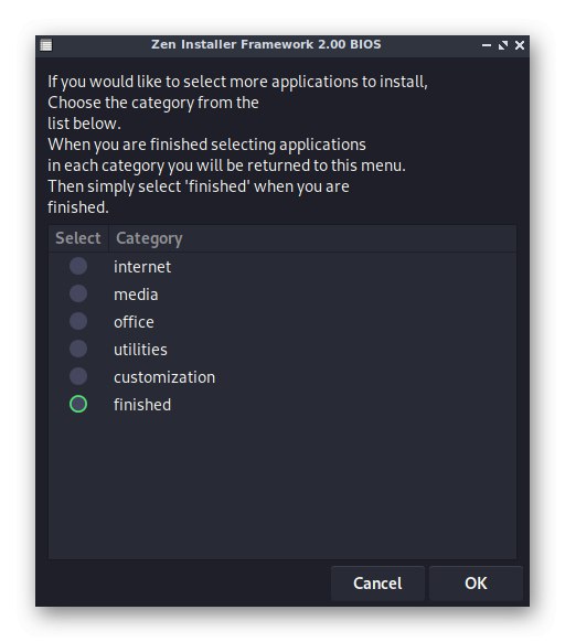 Вибір додаткових компонентів перед початком інсталяції Zen Installer