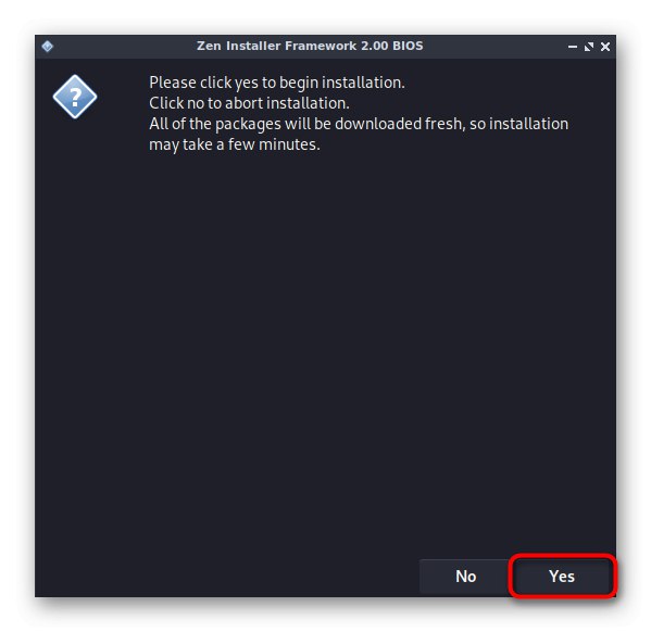 Підтвердження початку інсталяції системи Zen Installer