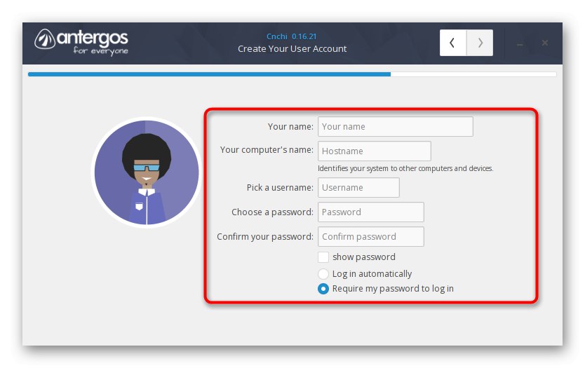 Створення нового користувача перед установкою Antergos
