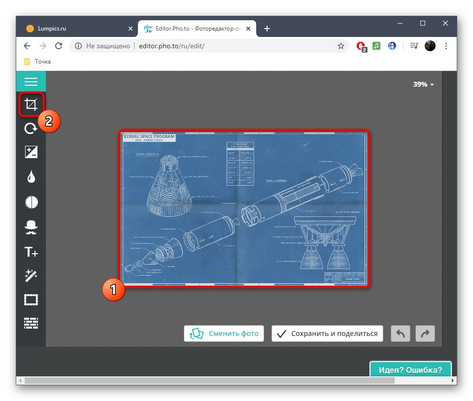 Výber nástroja na úpravu obrázka podľa veľkosti v online službe Pho.to