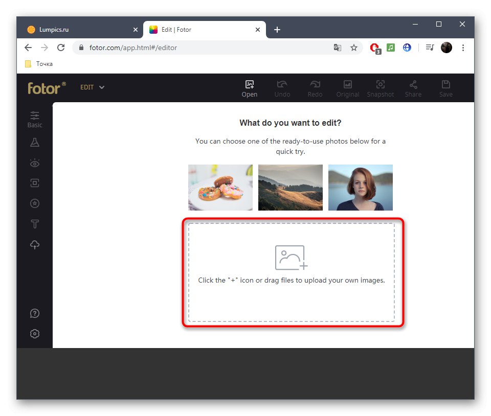 Prejdite na výber obrázka na orezanie na veľkosť prostredníctvom online služby Fotor