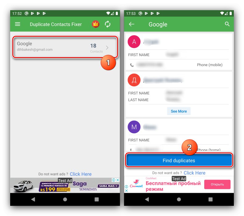 Odprite kategorijo in začnite iskati, da odstranite podvojene stike v Androidu s programom Duplicate Contacts Fixer