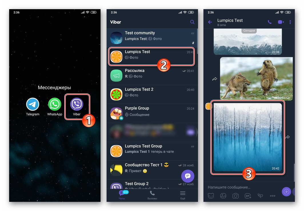 Viber за Android стартира пратеника, отидете в чата, опитайте да отворите снимка