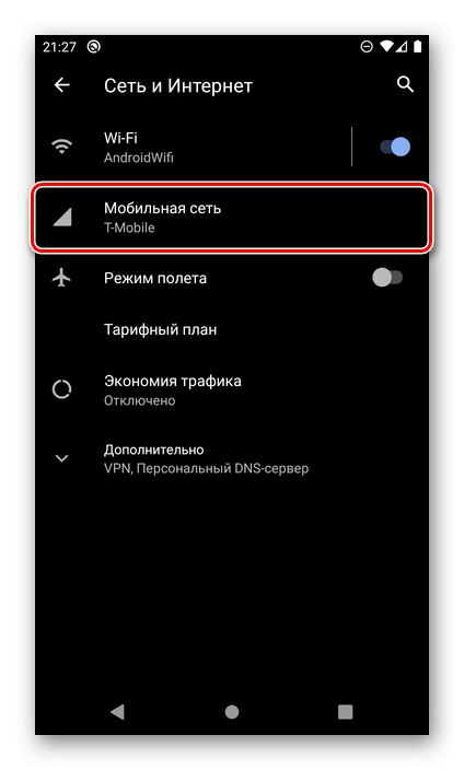 Preklop na odklop mobilnega omrežja v nastavitvah pametnega telefona Android