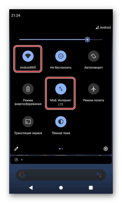 Onemogočanje Wi-Fi in mobilnega interneta na nadzorni plošči pametnega telefona Android