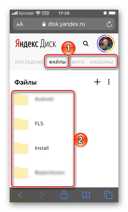 Потърсете папка с файлове за изтегляне от Yandex.Disk чрез браузъра Safari на iPhone
