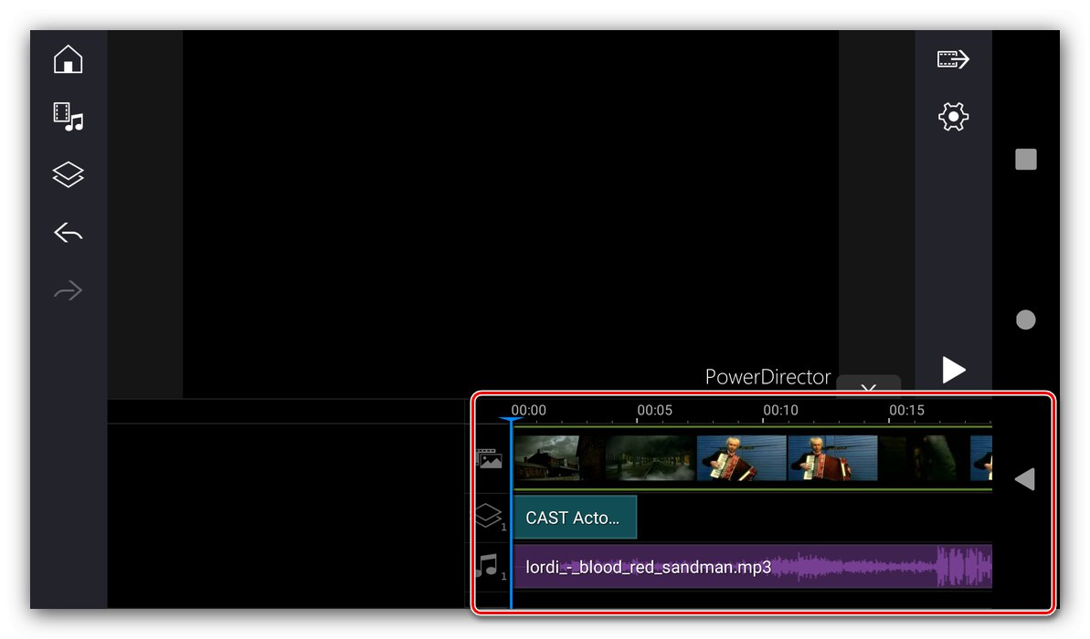 Състояние на времевата скала за монтиране на видео в PowerDirector за Android