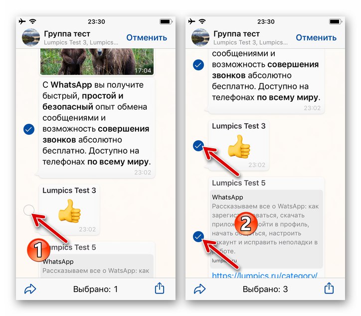 WhatsApp за iPhone изберете множество съобщения за чат за препращане към друг разговор