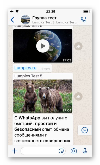 WhatsApp за iPhone съобщение със съдържание в чата, което да бъде изпратено извън пратеника