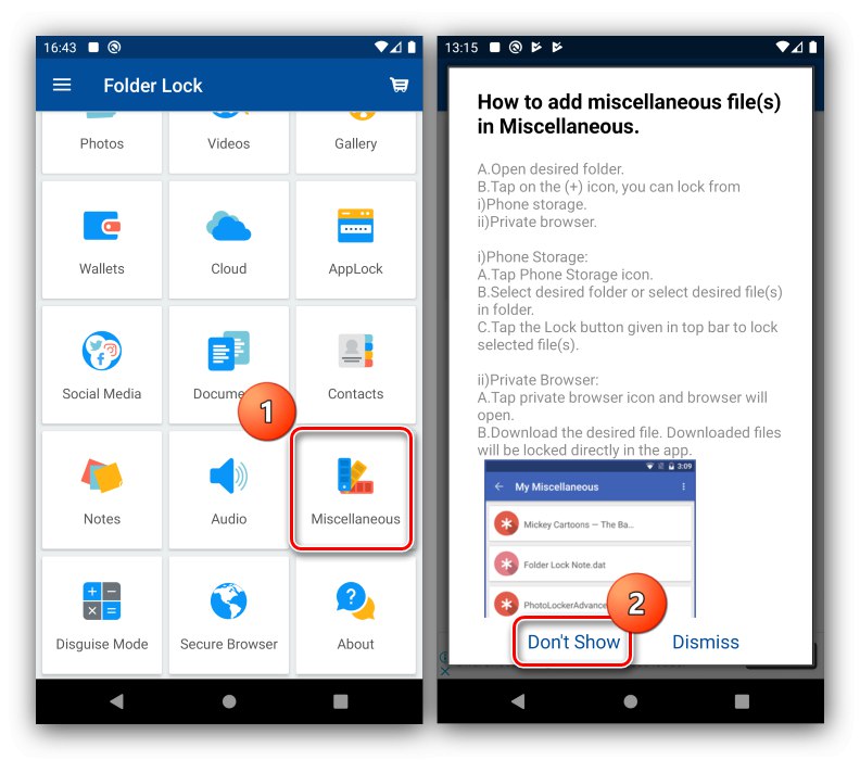 Začnite dodajati datoteke v Folder Lock, da skrijete skrite mape v Androidu