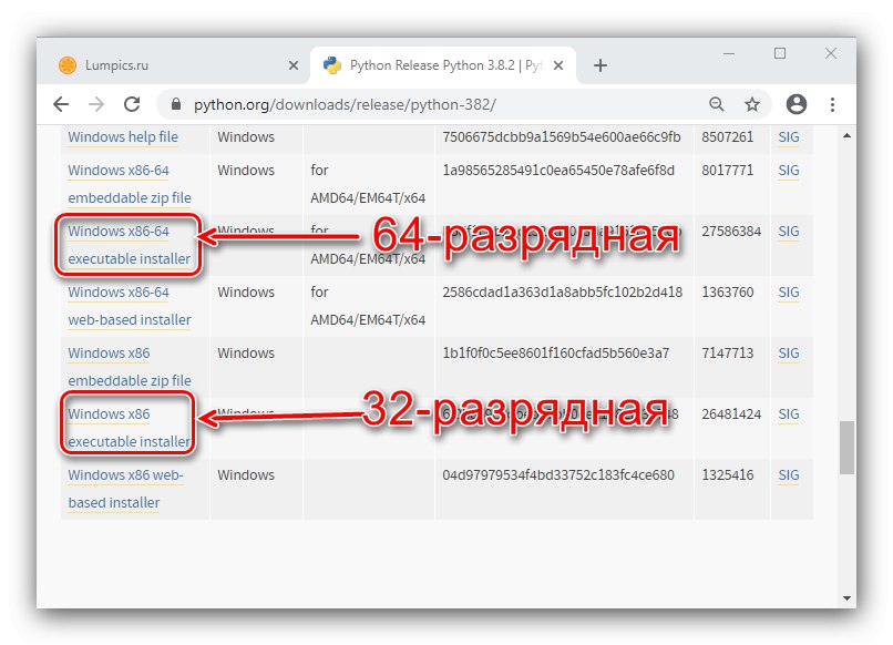 Opcije instalacijskog bita za ručnu instalaciju Pythona na Windows 10