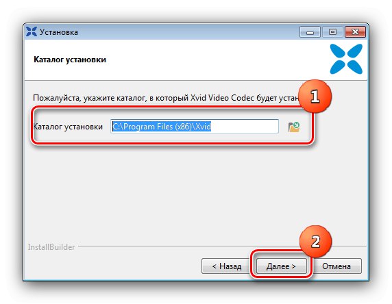حدد دليل تثبيت Xvid Codec لتثبيت برامج الترميز على Windows 7