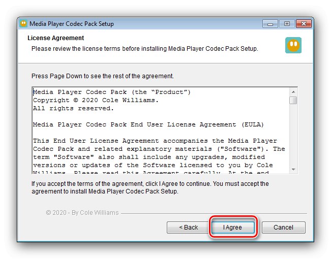 اقبل اتفاقية ترخيص Media Player Codec Pack لتثبيت برامج الترميز على Windows 7