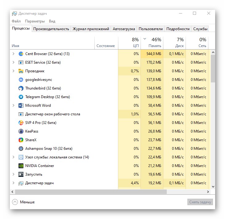 Приклад вікна з програмою Диспетчер задач в Windows 10