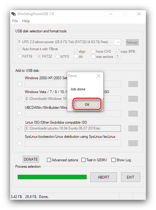 نوشتن تصاویر در WinSetupFromUSB را برای ایجاد درایو USB چند بوت با ویندوز 10 به پایان برسانید