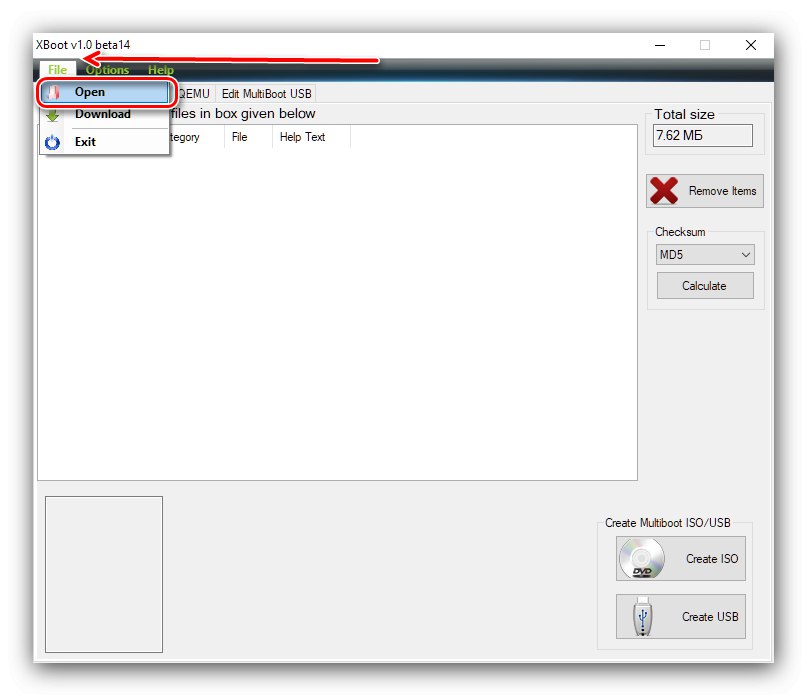 انتخاب اولین تصویر در Xboot برای ایجاد یک درایو فلش USB چند بوت با ویندوز 10