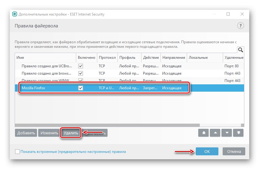 Vymazanie pravidla v Eset Nod32