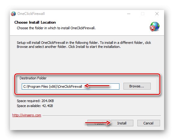 Výber miesta na inštaláciu OneClickFirewall