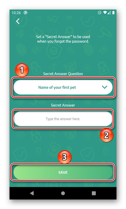 Výběr a zodpovězení bezpečnostní otázky v aplikaci AppLock v systému Android