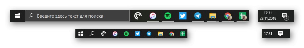 Porovnání velikostí hlavního panelu - velkých a malých - ve Windows 10