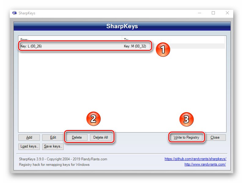 Видалення перепризначених клавіш в програмі SharpKeys на Windows 10