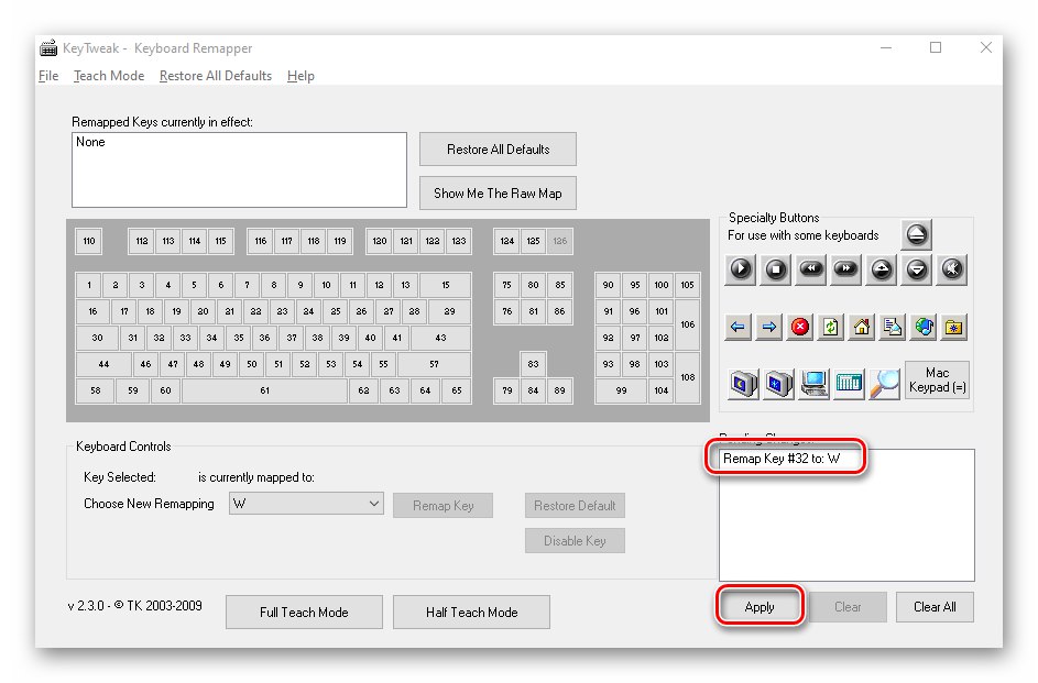 Застосування налаштувань для перепризначення клавіш в KeyTweak на Windows 10