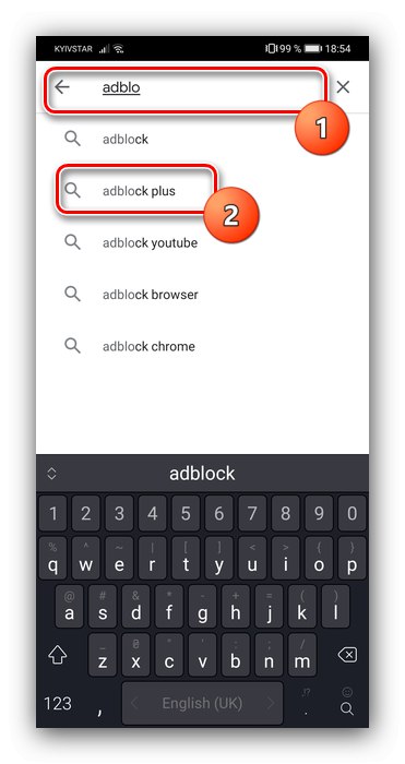 Postopek iskanja AdBlock za brskalnik Yandex za blokiranje oglasov