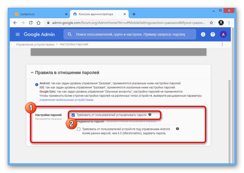 Postup deaktivácie požiadaviek na heslo na webe Google Admin