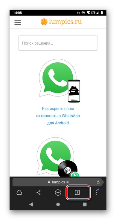 Отидете в менюто за преглед на отворени раздели в Yandex Browser за Android