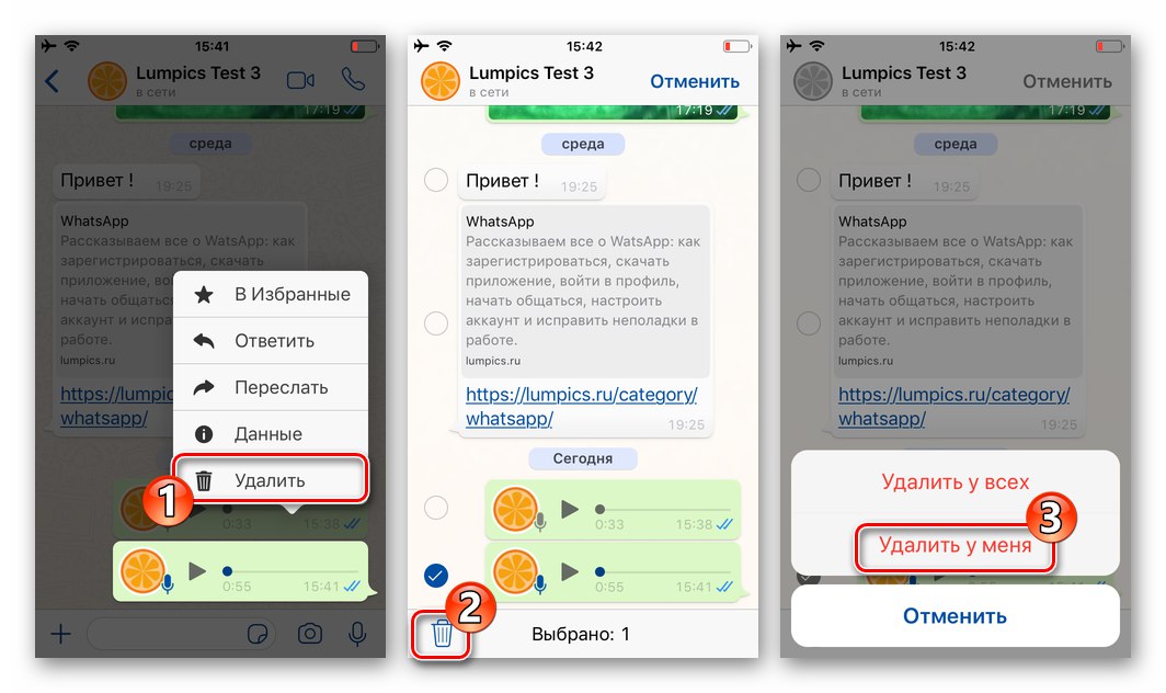 WhatsApp за iPhone - изтрийте гласово съобщение, изпратено чрез пратеника от събеседника