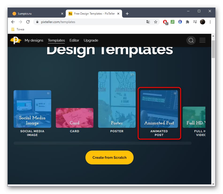 Prejdite na vytvorenie animácie zo šablóny v online službe PixTeller