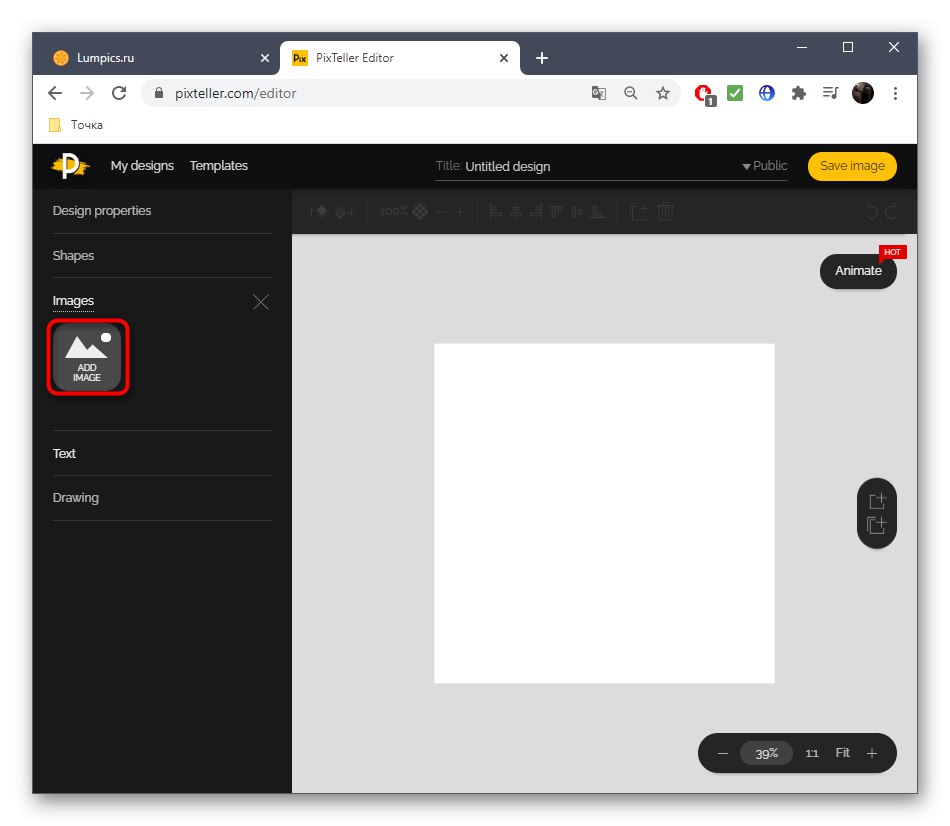 Tlačidlo na pridanie obrázka do online služby PixTeller