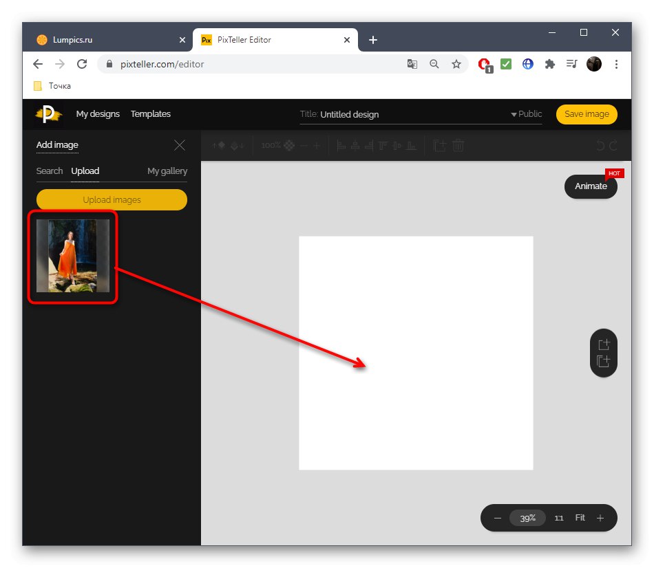 Prenos obrázka na pracovný priestor v službe online PixTeller
