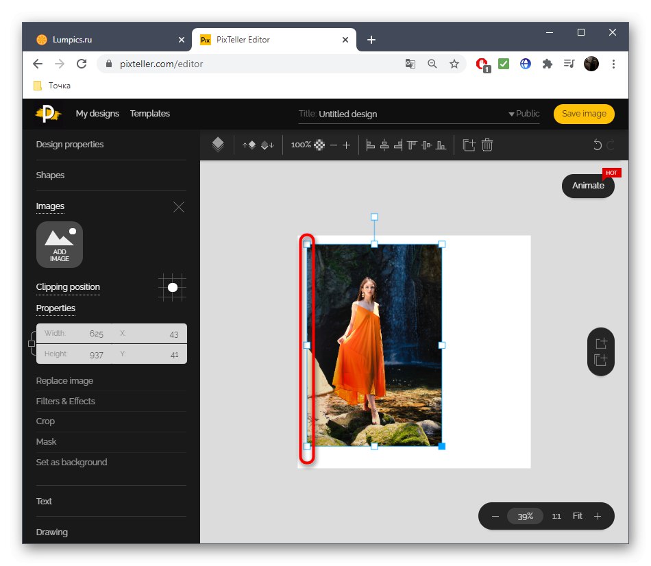 Úprava veľkosti obrázka pri práci v online službe PixTeller