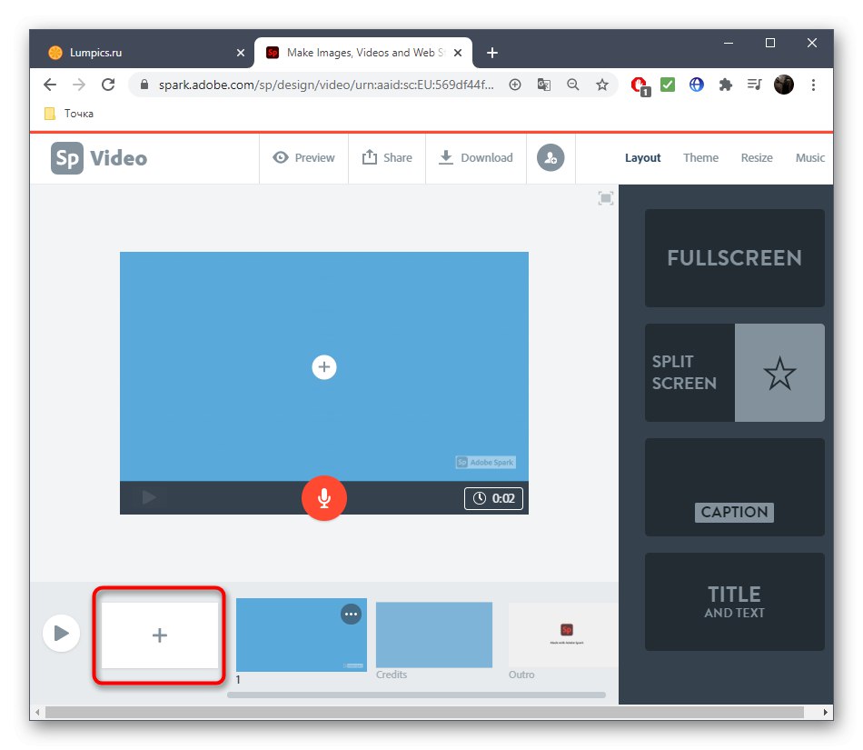 Prejdite na pridanie obrázka na prácu v online službe Adobe Spark
