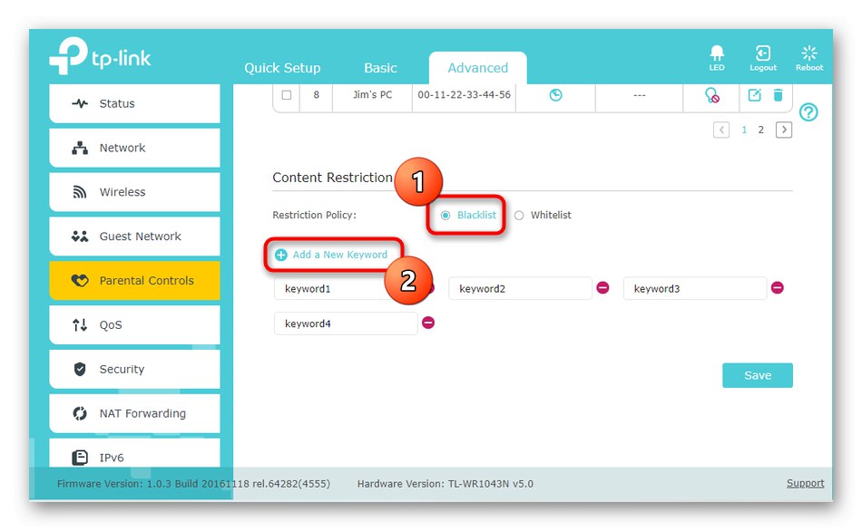 Настройка на родителски контрол в уеб интерфейса на рутера за блокиране на сайтове на компютъра