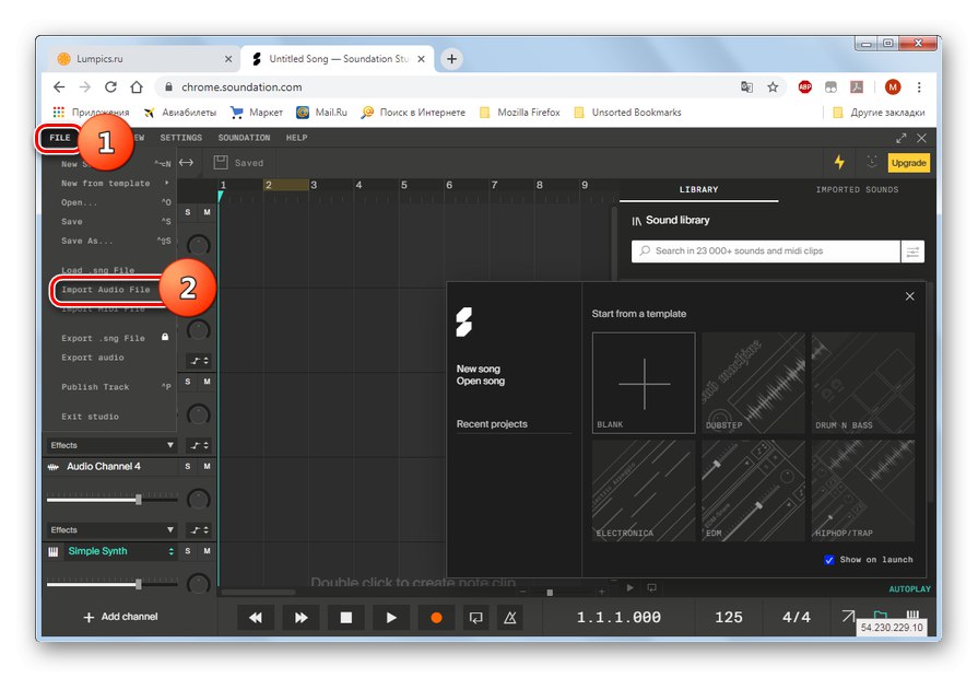 Idite na uvoz audio datoteke na usluzi Soundation u pregledniku Google Chrome