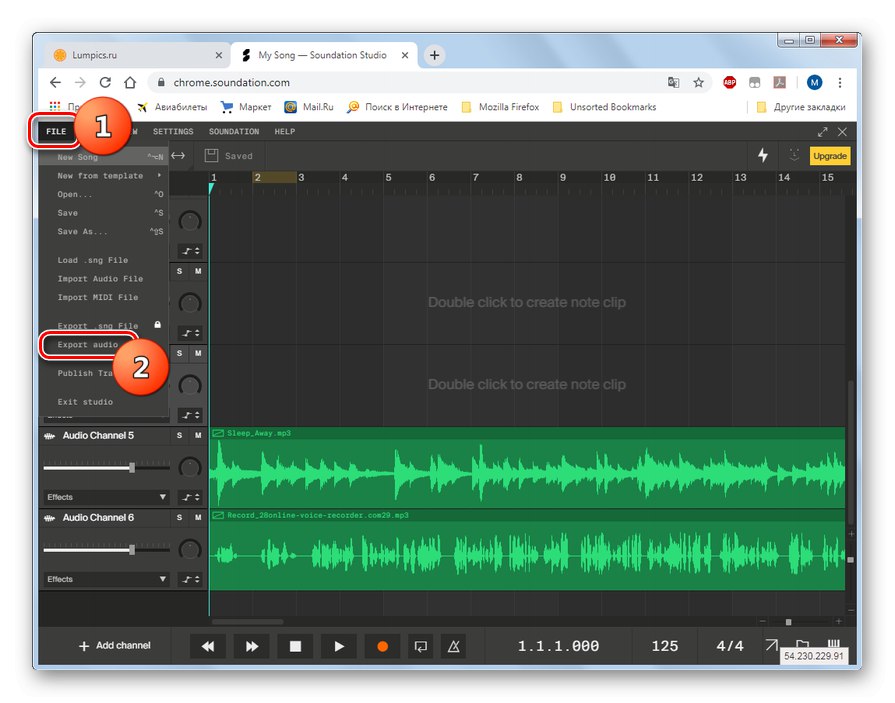 Prebacivanje na izvoz zvuka u Soundation Studio u Google Chromeu