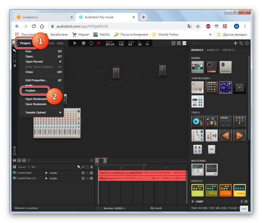 Idite na objavljivanje skladbe u internetskom studiju Audiotool u pregledniku Google Chrome