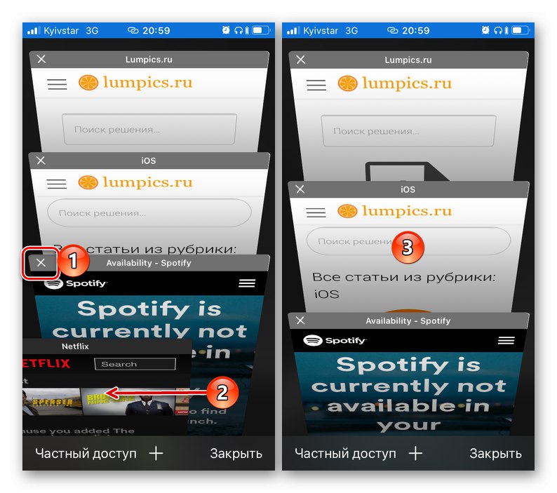 Zatvorite jednu ili više kartica u pregledniku Safari na iPhoneu