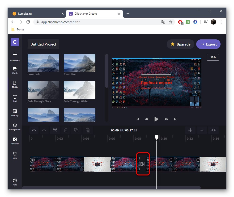 قرار دادن انتقال به جدول زمانی هنگام ادغام ویدیوها در سرویس آنلاین Clipchamp