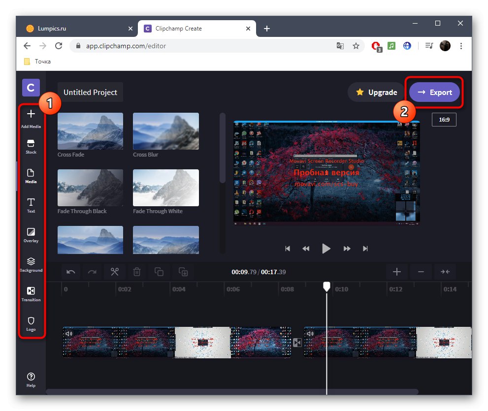 گزینه های ویرایش اضافی و انتقال به صرفه جویی در پروژه در سرویس آنلاین Clipchamp